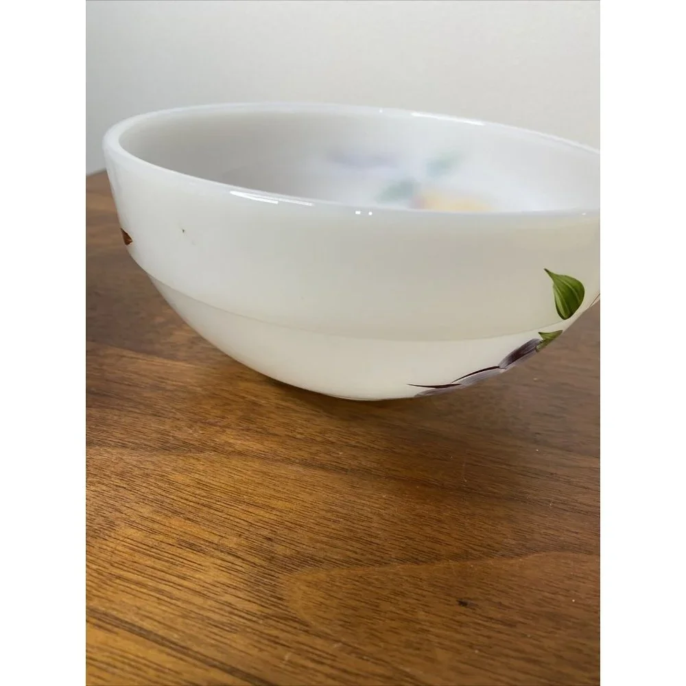 Vintage Fire King Oven Ware Milk Glass Fruit Bowl Grapes Peach Pear 6